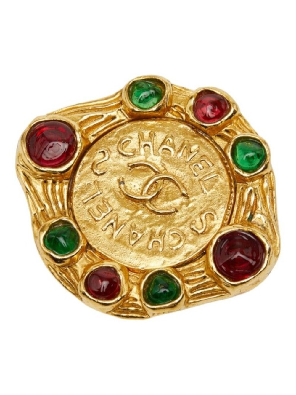 Chanel CC Logo Gripoix Brooch Gold Multicolor Plated Glass